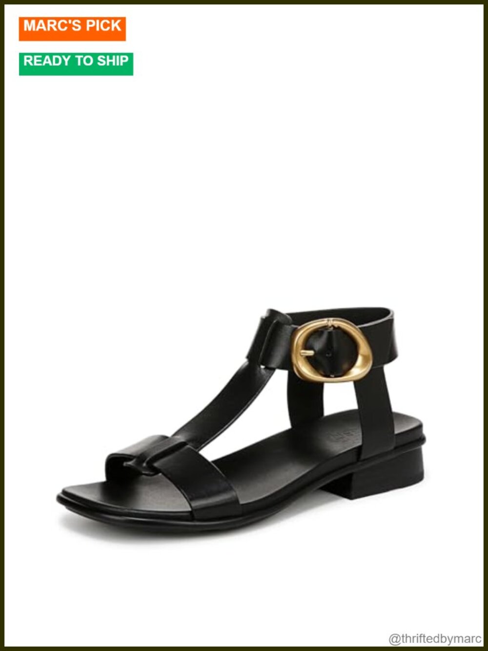 Naturalizer Brandy T-Strap Buckled Leather Flat Sandal